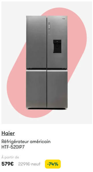 Frigo avec distributeur à glaçon vendu chez Murfy
